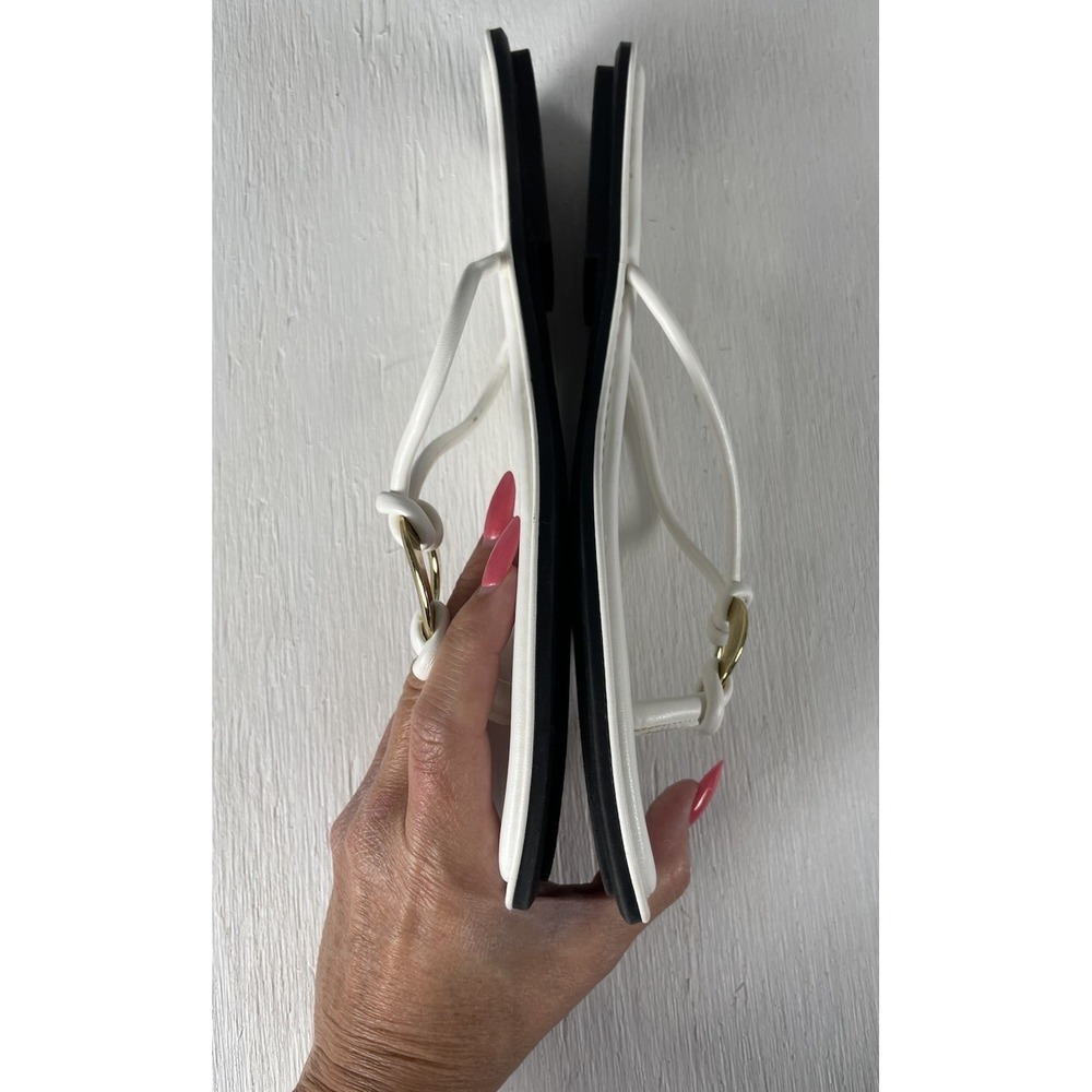 Zara women slip on sandal Square Toe White Gold Straps Size 38 US 7.5 - Picture 8 of 12